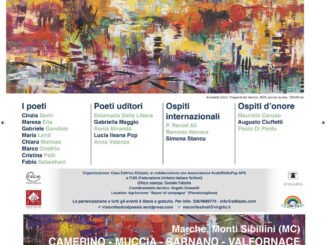 Manifesto promozionale del Festival di Poesia “Visioni” con elenco dei poeti, ospiti internazionali e date dell'evento nelle Marche.